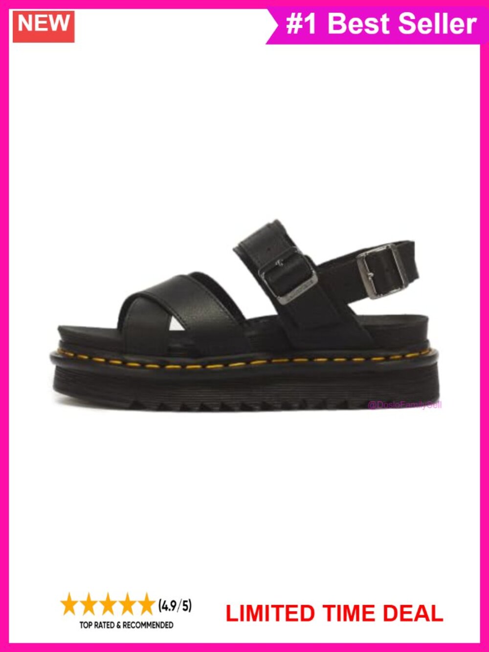 Dr Martens Voss II Leather Platform Sandal Buckle Strap X-Strap